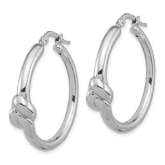 Sterling Silver Rhod-plated Polished Knot Large Round Hoop Earrings