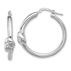 Sterling Silver Rhod-plated Polished Knot Large Round Hoop Earrings