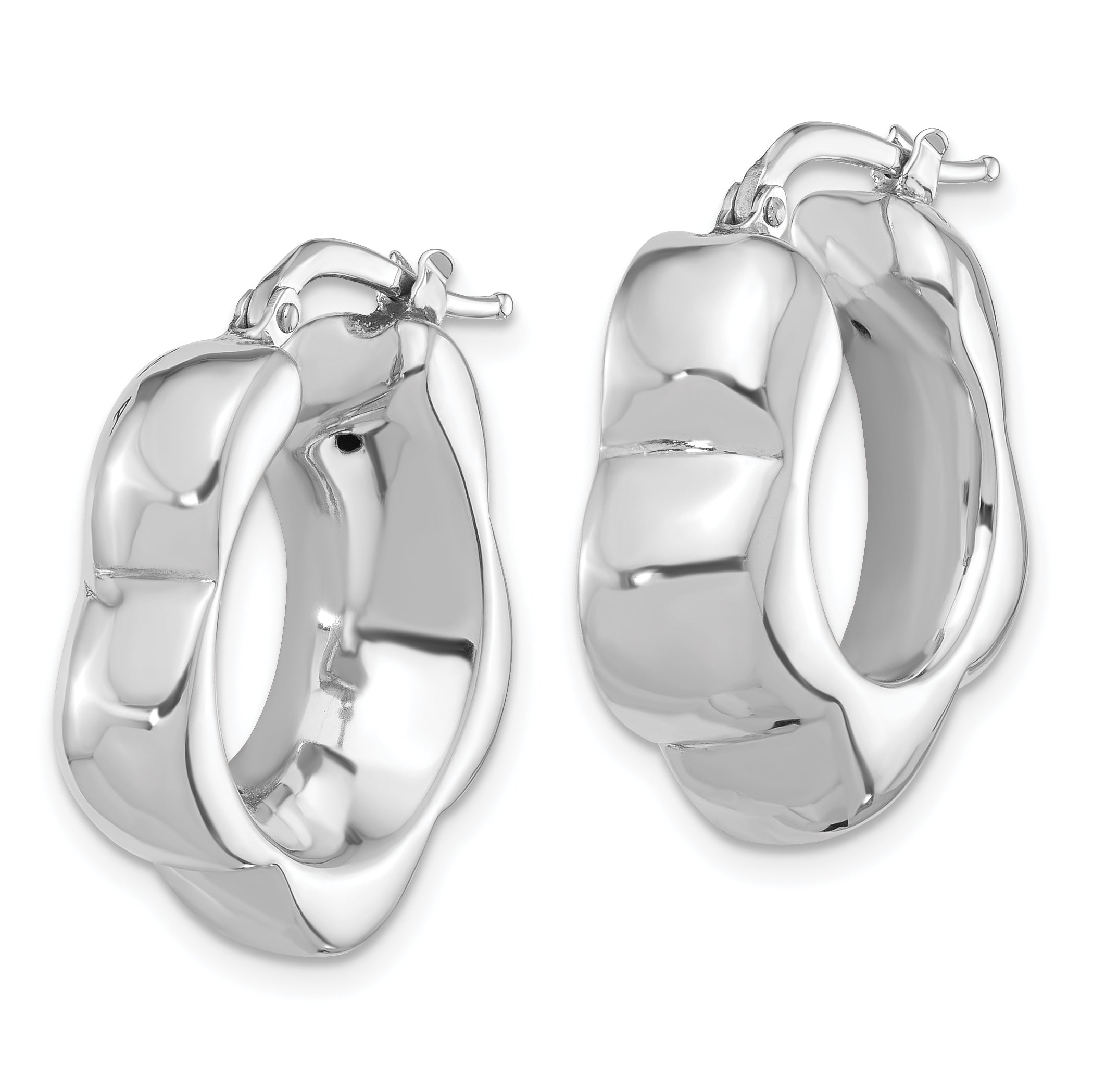 Sterling Silver Rhodium-plated Polished Flower Shape Hoop Earrings