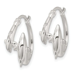 Sterling Silver Polished Dolphins Round Hoop Earrings