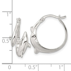 Sterling Silver Polished Dolphins Round Hoop Earrings