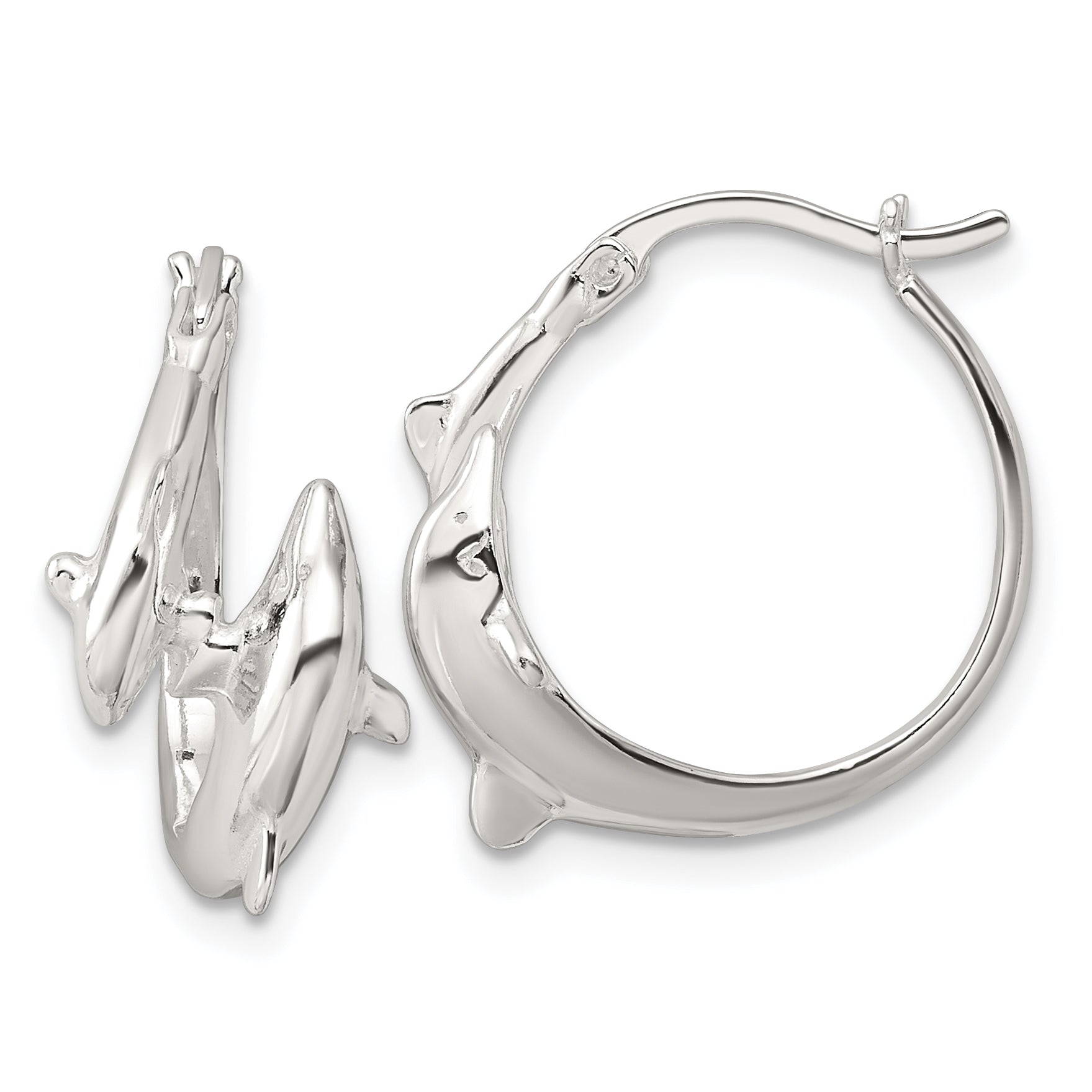 Sterling Silver Polished Dolphins Round Hoop Earrings