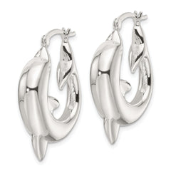 Sterling Silver Polished Dolphin Round Hoop Earrings