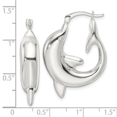 Sterling Silver Polished Dolphin Round Hoop Earrings