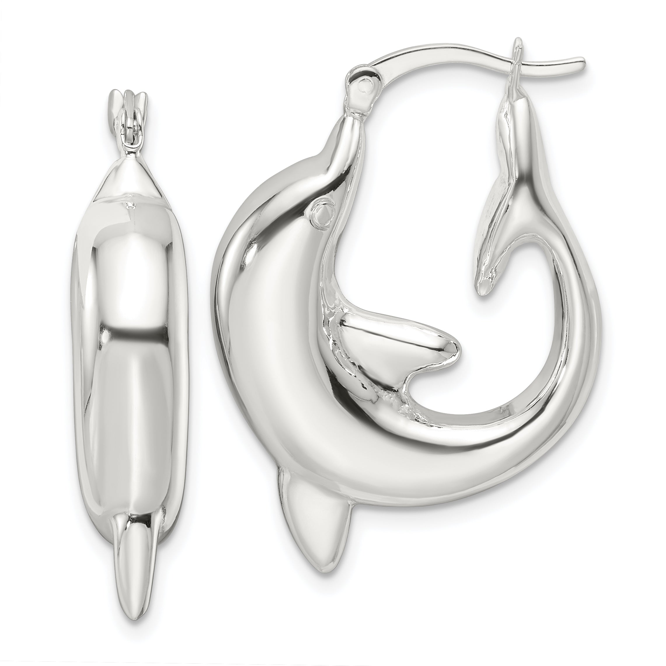 Sterling Silver Polished Dolphin Round Hoop Earrings