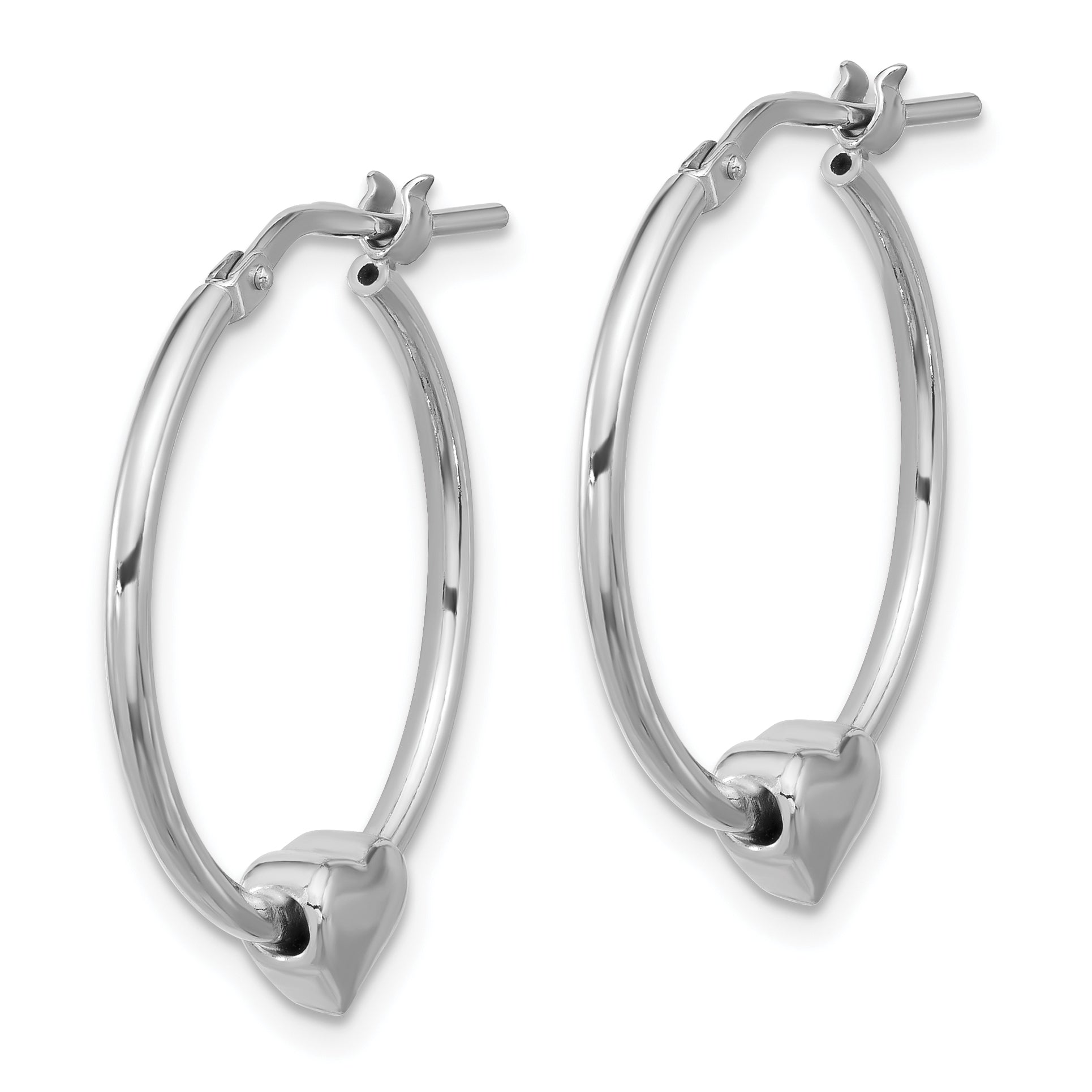 Sterling Silver Rhod-plated Polished Heart Large Round Hoop Earrings