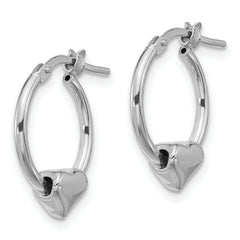 Sterling Silver Rhod-plated Polished Heart Small Round Hoop Earrings