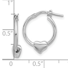 Sterling Silver Rhod-plated Polished Heart Small Round Hoop Earrings