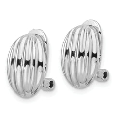 Sterling Silver Rhodium-plated Striped Oval Non-Pierced Earrings