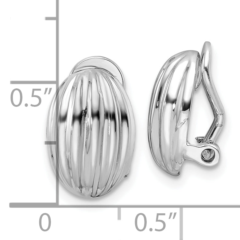 Sterling Silver Rhodium-plated Striped Oval Non-Pierced Earrings