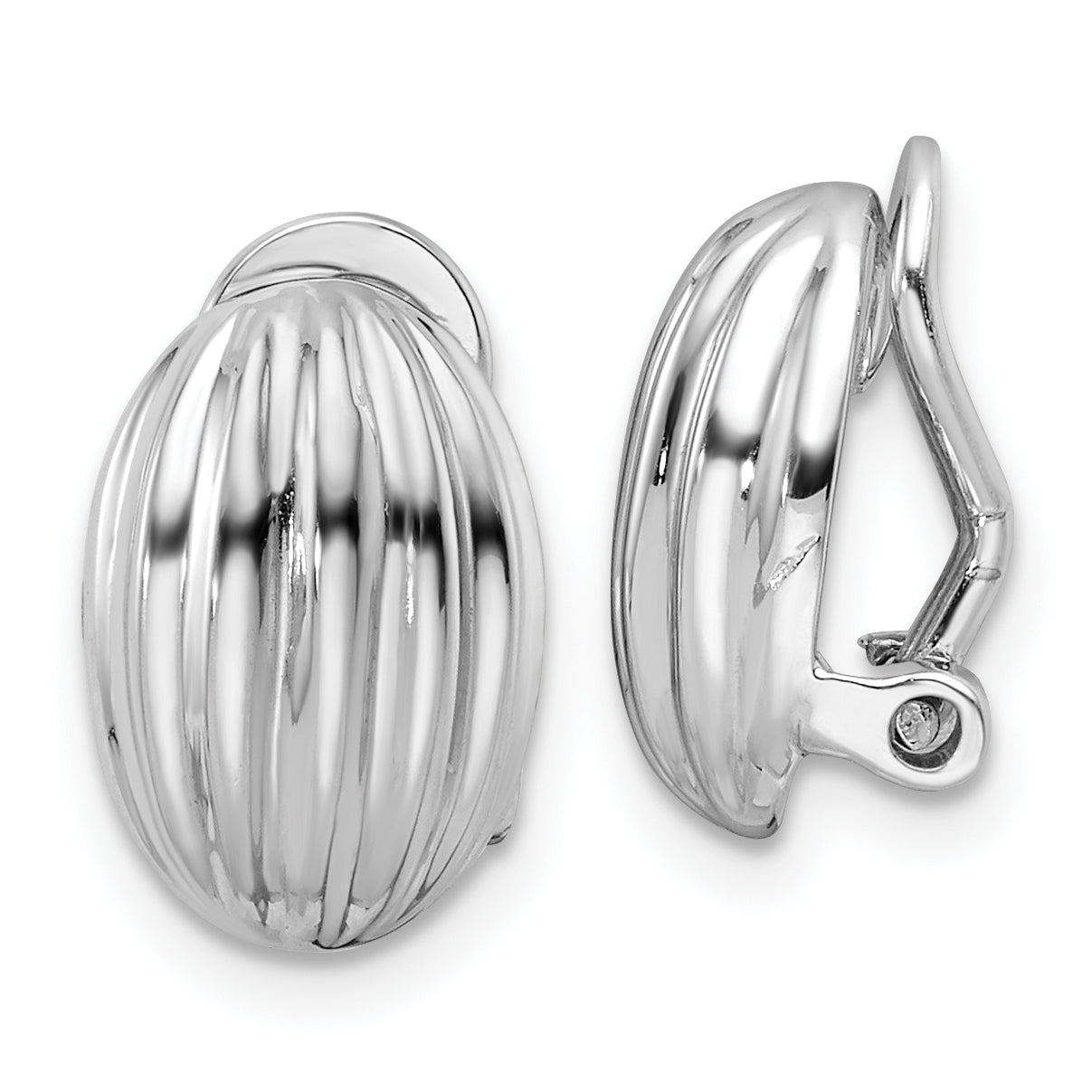 Sterling Silver Rhodium-plated Striped Oval Non-Pierced Earrings