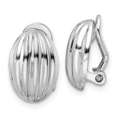 Sterling Silver Rhodium-plated Striped Oval Non-Pierced Earrings