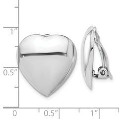 Sterling Silver Rhod-plated Polished Heart Clip Non-Pierced Earrings