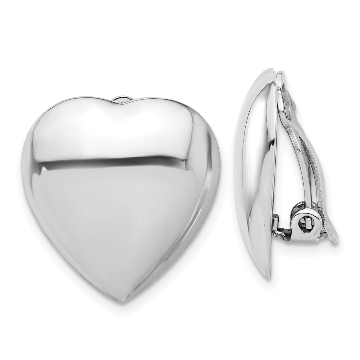 Sterling Silver Rhod-plated Polished Heart Clip Non-Pierced Earrings