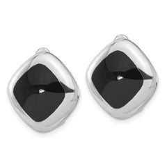 Sterling Silver RH-plated Black Onyx Square Non-Pierced Earrings