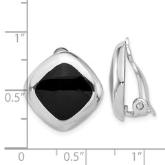 Sterling Silver RH-plated Black Onyx Square Non-Pierced Earrings