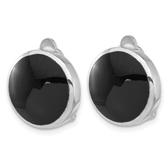 Sterling Silver Rhod-plated Black Onyx Round Non-Pierced Earrings