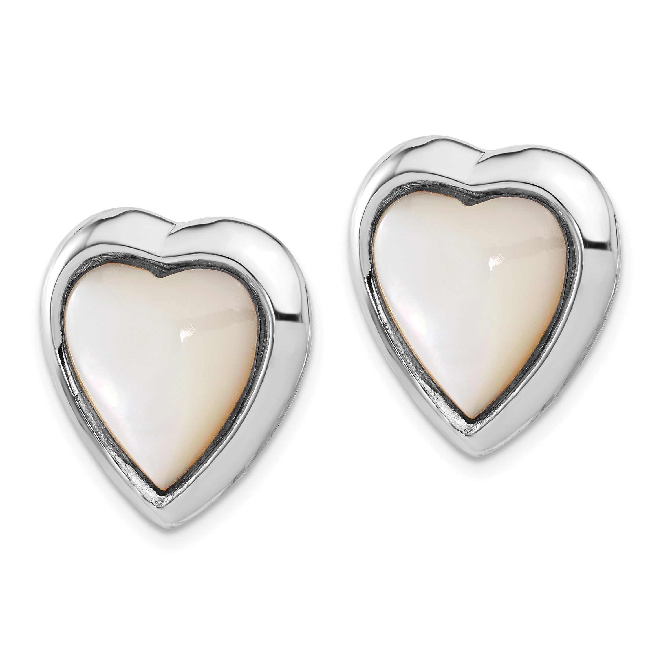 Sterling Silver RH-plated Mother of Pearl Heart Non-Pierced Earrings