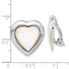 Sterling Silver RH-plated Mother of Pearl Heart Non-Pierced Earrings