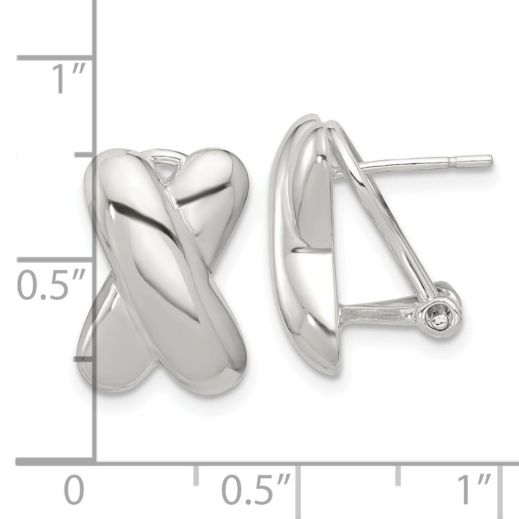 Sterling Silver Polished X Design Omega Back Earrings