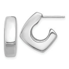 Sterling Silver Rhodium-plated Polished Square C-Hoop Post Earrings