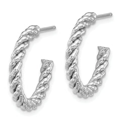 Sterling Silver Rhodium-plated Textured Twisted C-Hoop Earrings