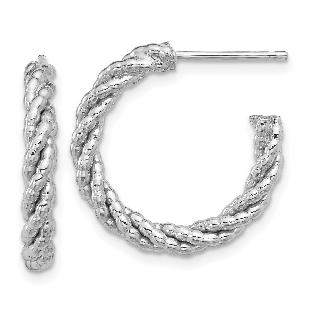 Sterling Silver Rhodium-plated Textured Twisted C-Hoop Earrings