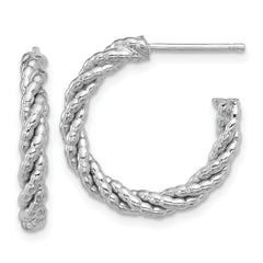 Sterling Silver Rhodium-plated Textured Twisted C-Hoop Earrings