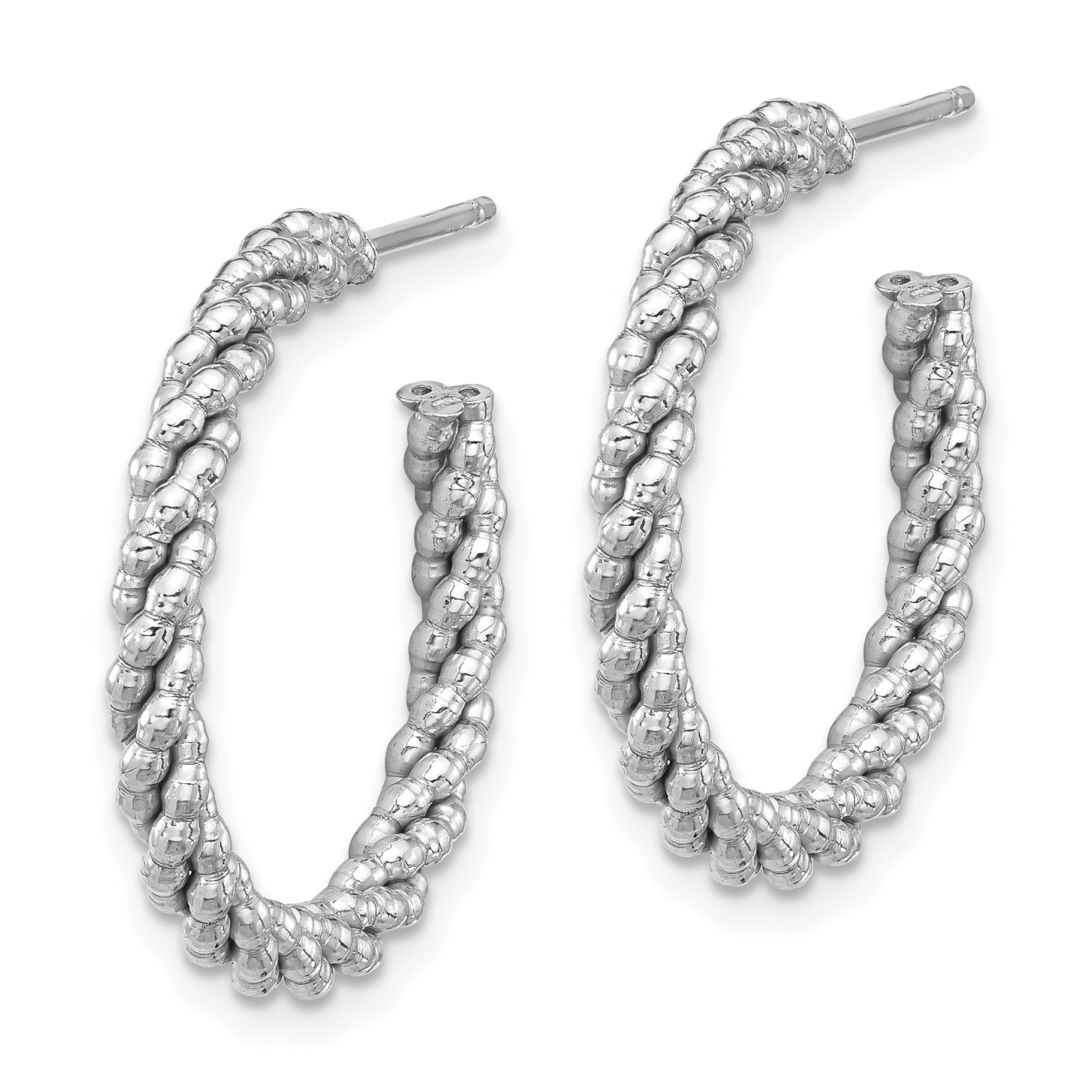 Sterling Silver Rhodium-plated Textured Twisted C-Hoop Earrings