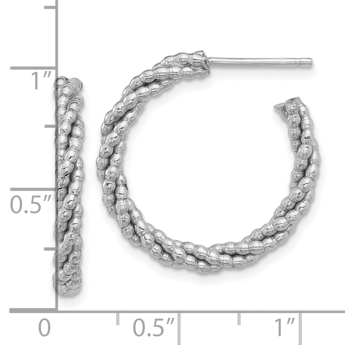 Sterling Silver Rhodium-plated Textured Twisted C-Hoop Earrings