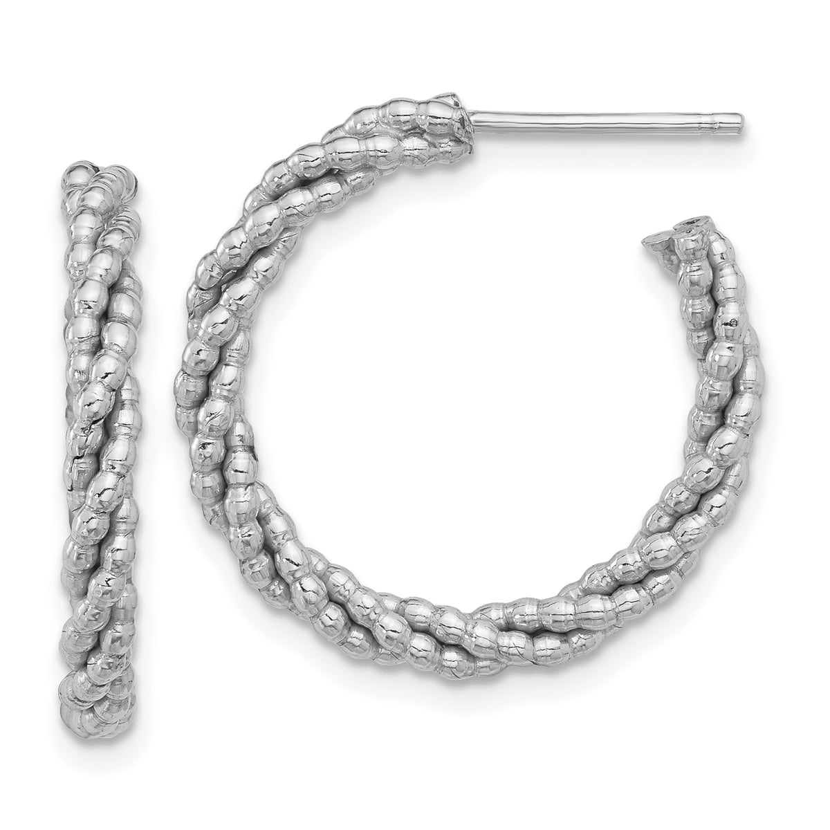 Sterling Silver Rhodium-plated Textured Twisted C-Hoop Earrings