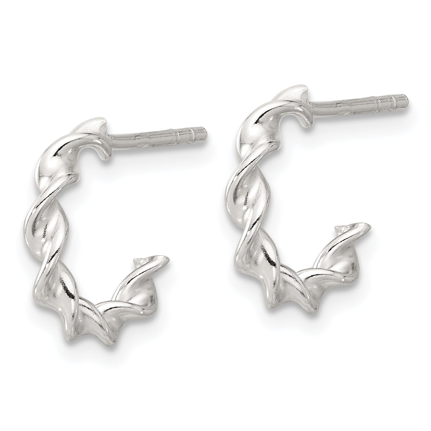 Sterling Silver E-coated Twisted Post Hoop Earrings