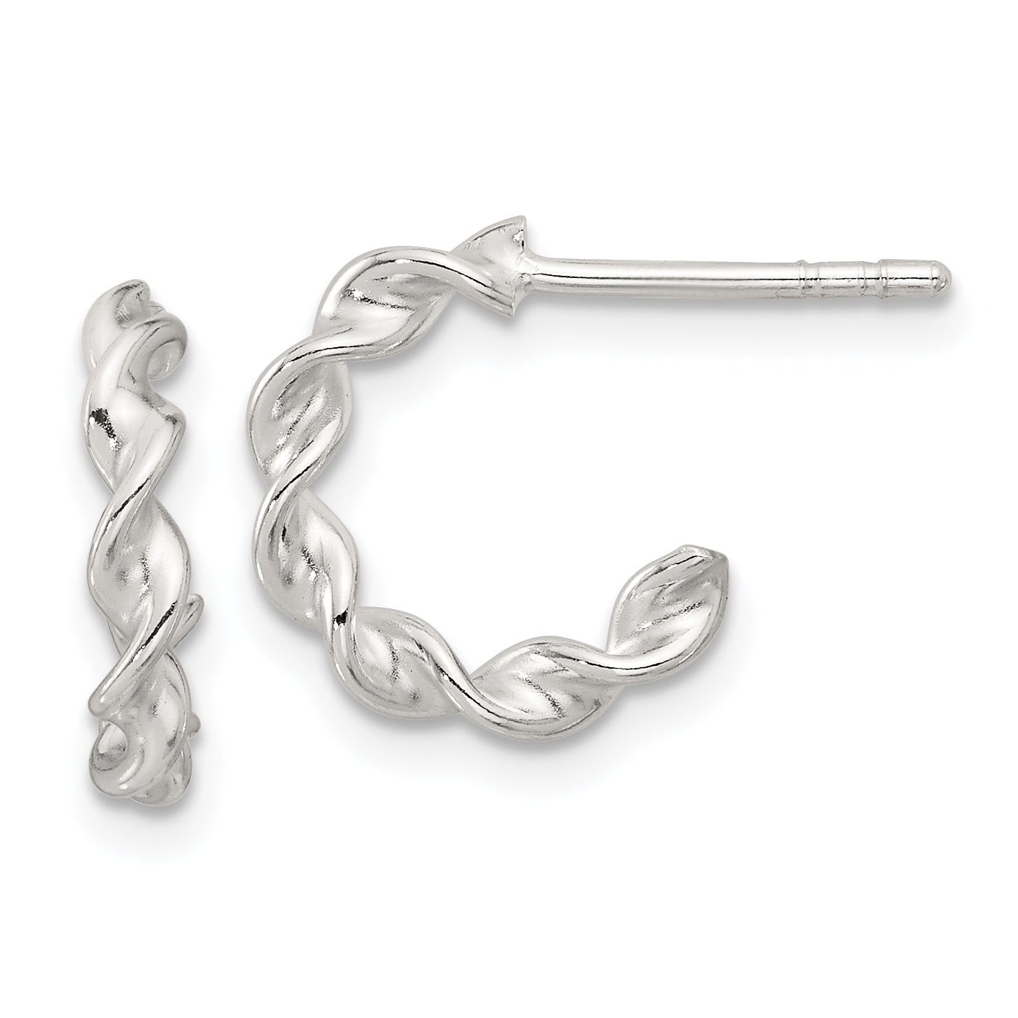 Sterling Silver E-coated Twisted Post Hoop Earrings