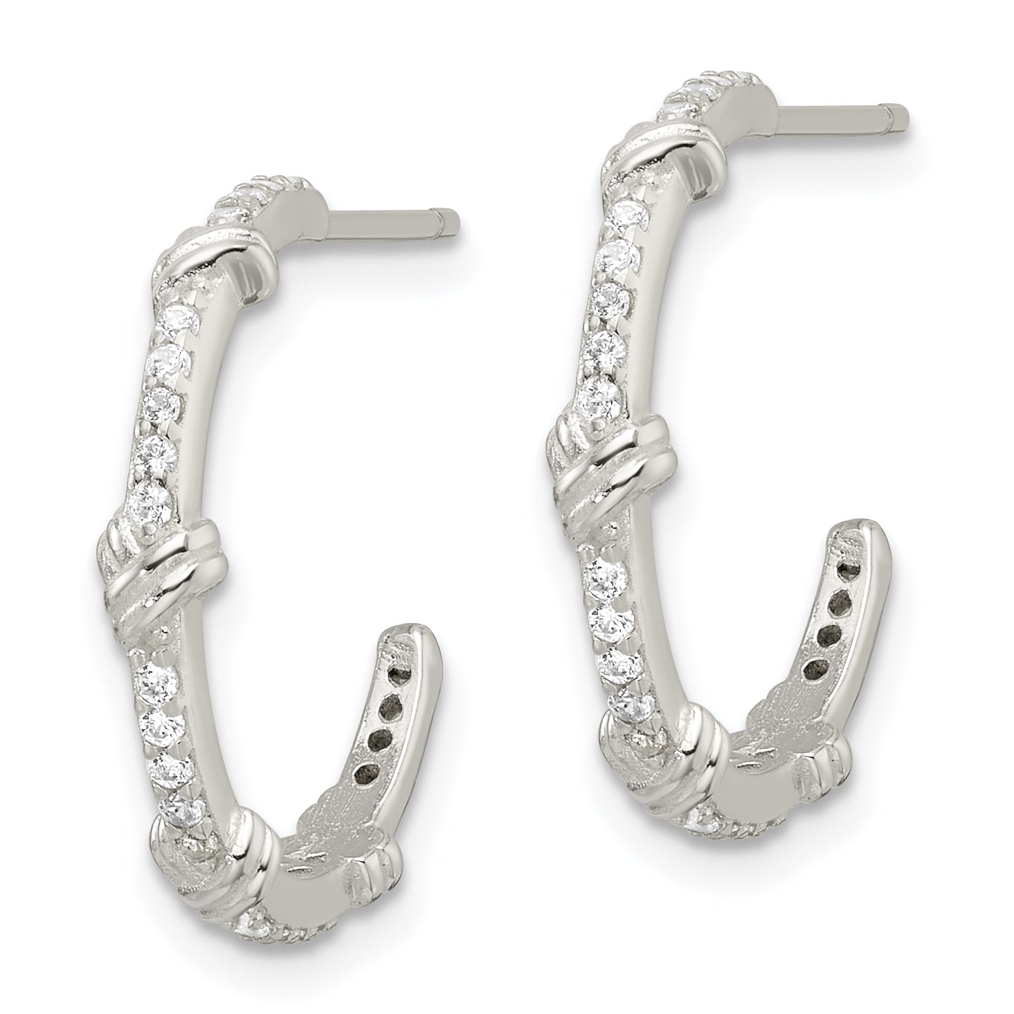 Sterling Silver E-Coating Polished CZ Knot C-Hoop Earrings