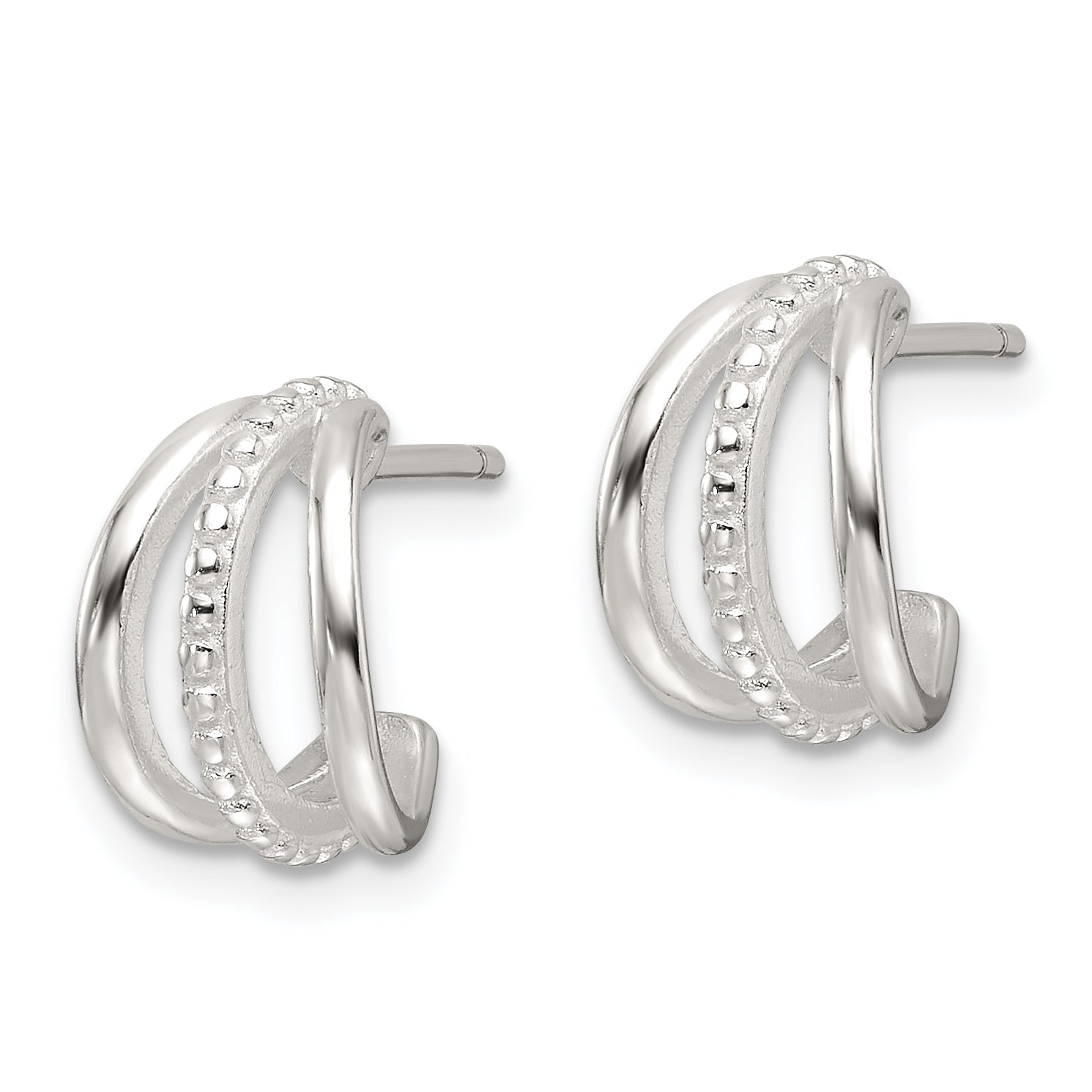 Sterling Silver E-Coating Polished and Textured C-Hoop Earrings