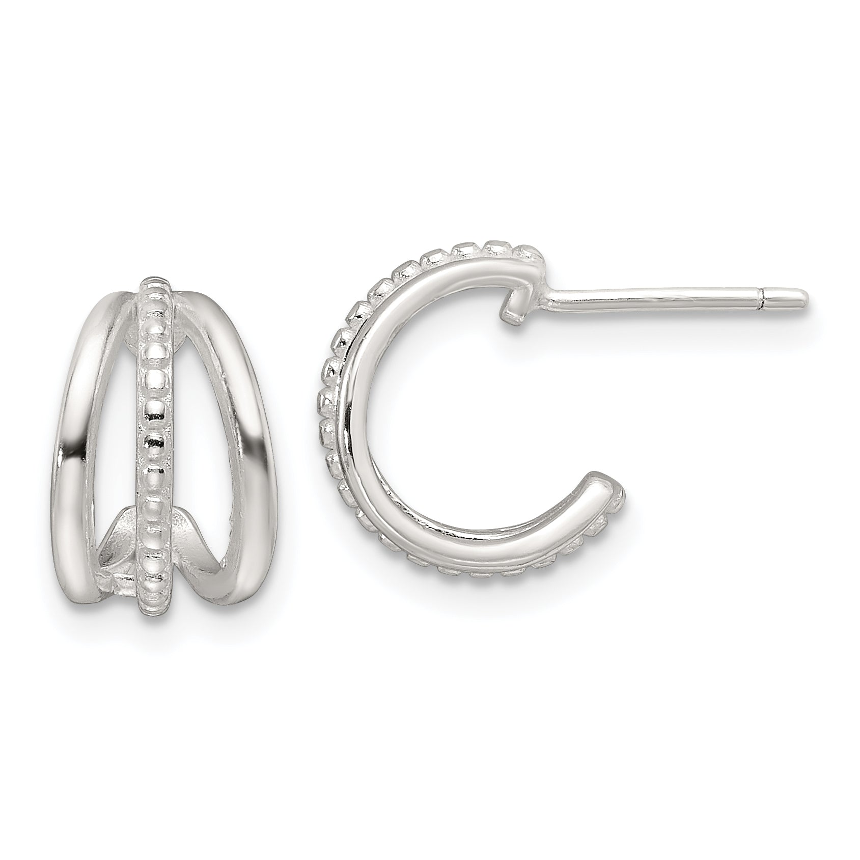 Sterling Silver E-Coating Polished and Textured C-Hoop Earrings