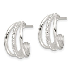 Sterling Silver E-Coating Polished and Textured C-Hoop Earring