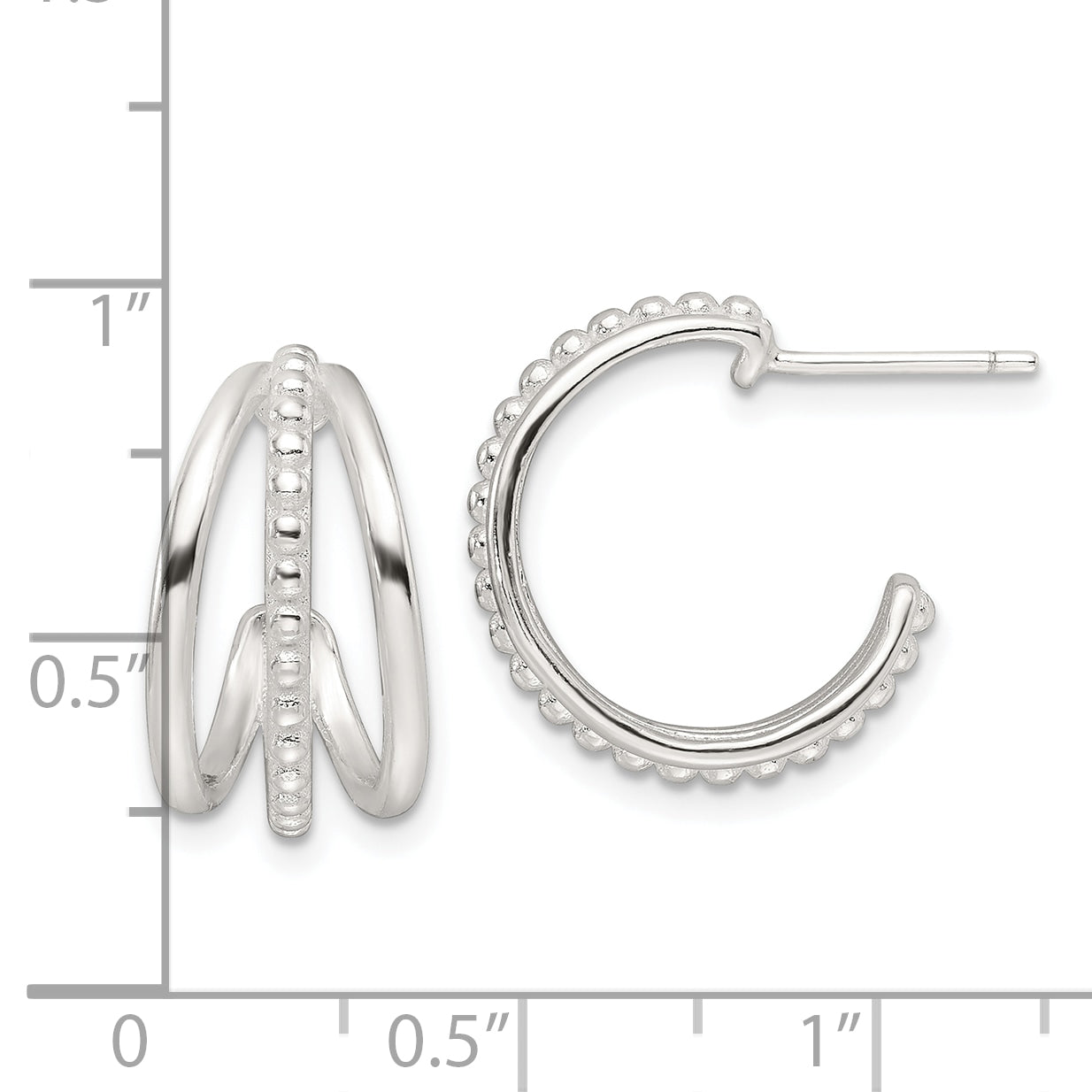 Sterling Silver E-Coating Polished and Textured C-Hoop Earring