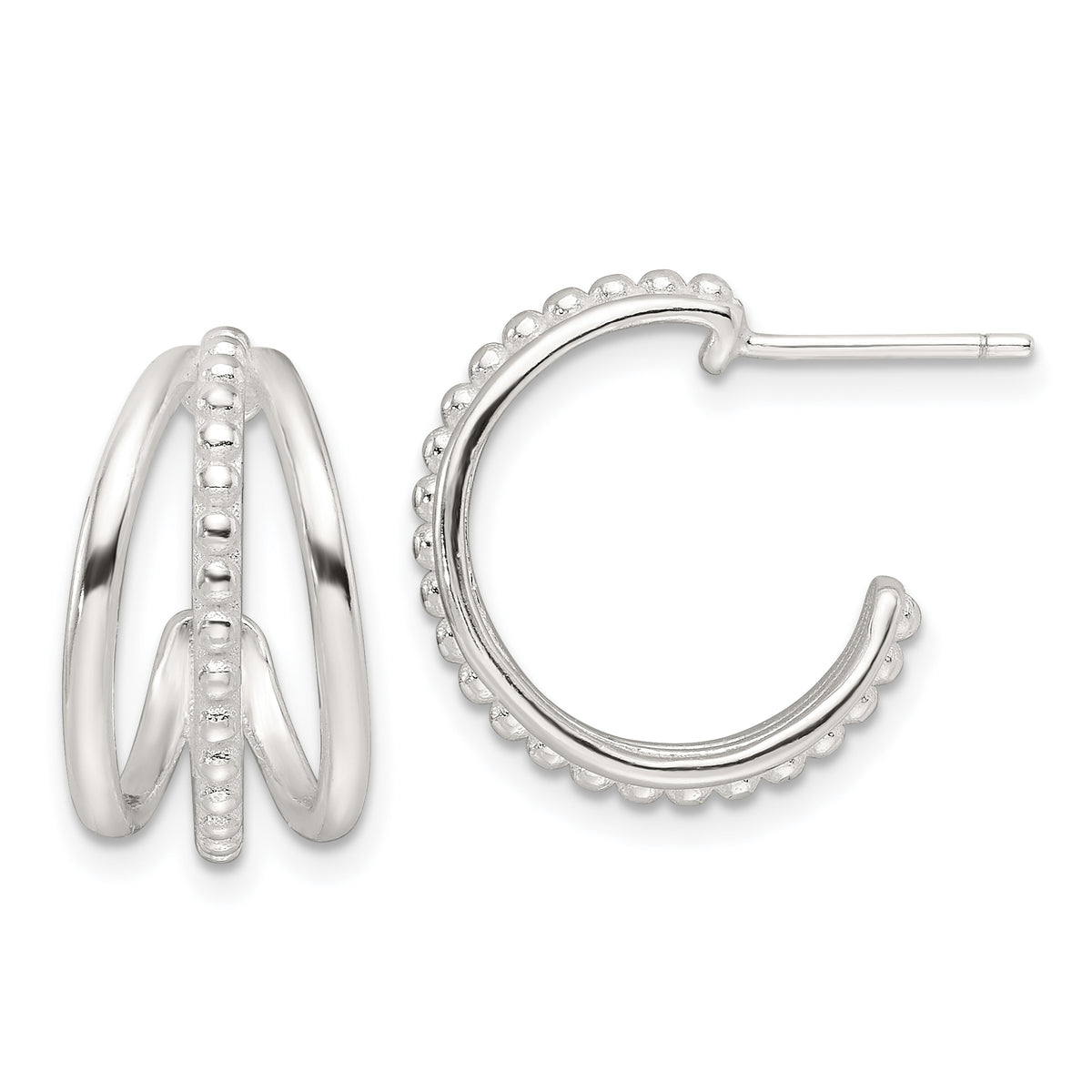 Sterling Silver E-Coating Polished and Textured C-Hoop Earring