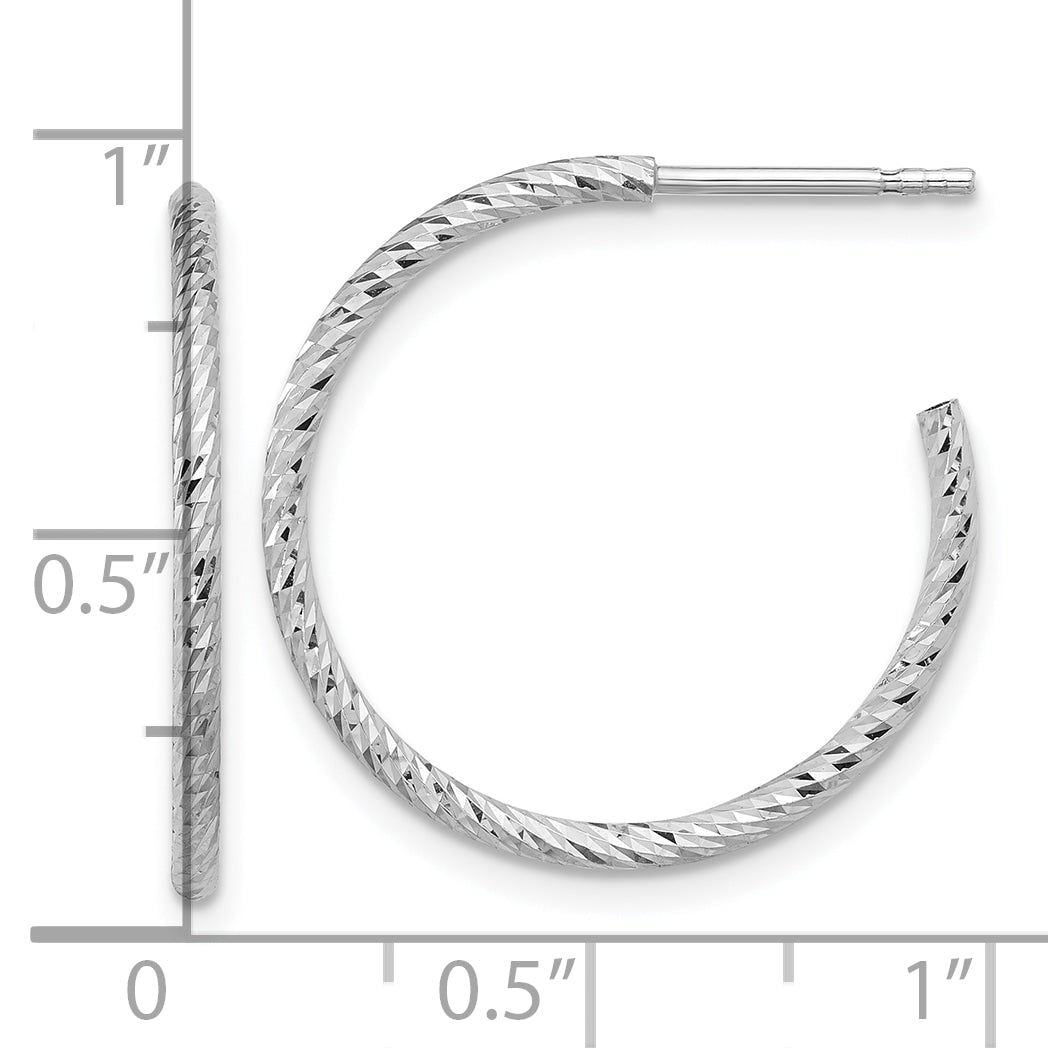 Sterling Silver Rhodium-plated D/C Hollow Tube C-Hoop Earrings