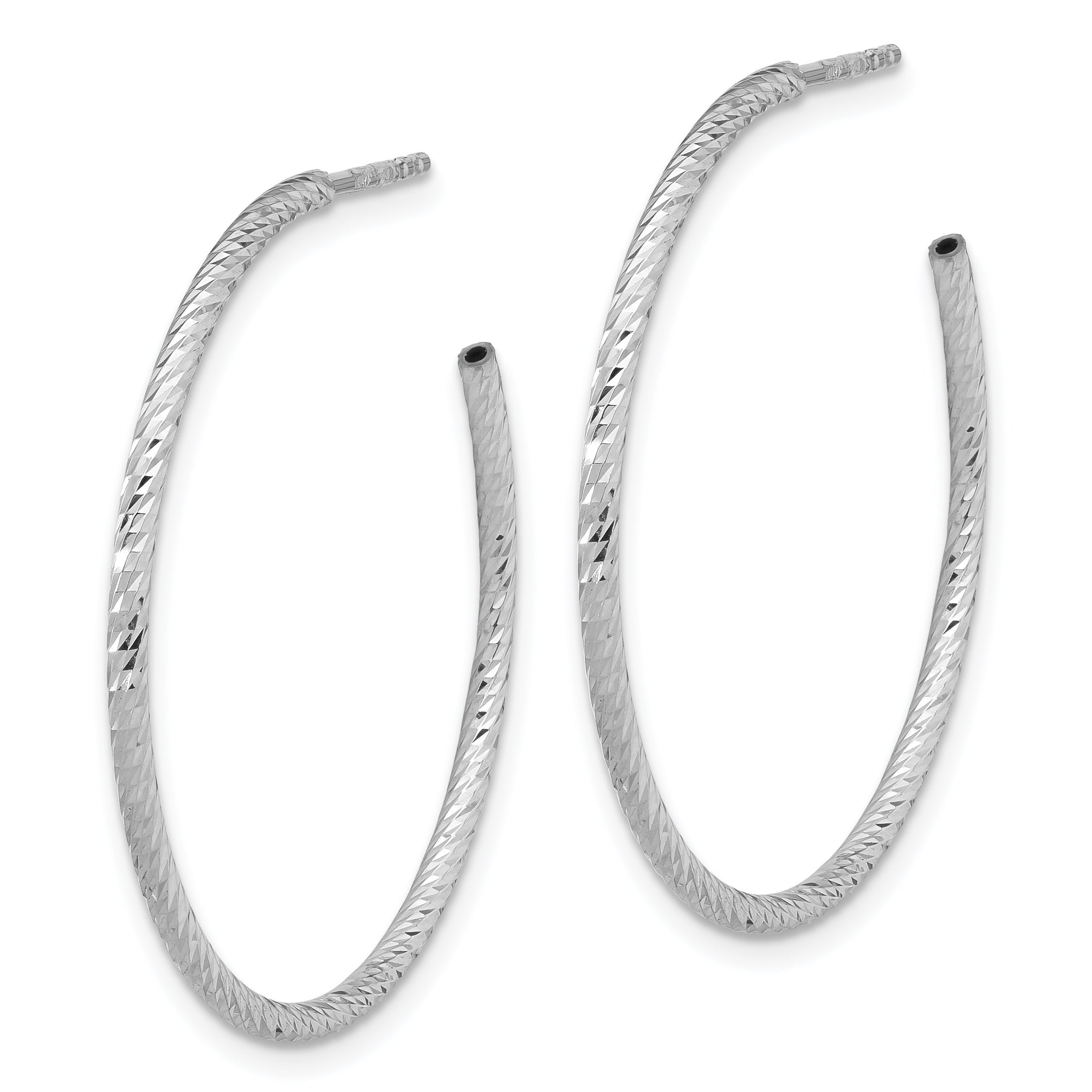 Sterling Silver Rhodium-plated D/C Hollow Tube C-Hoop Earrings