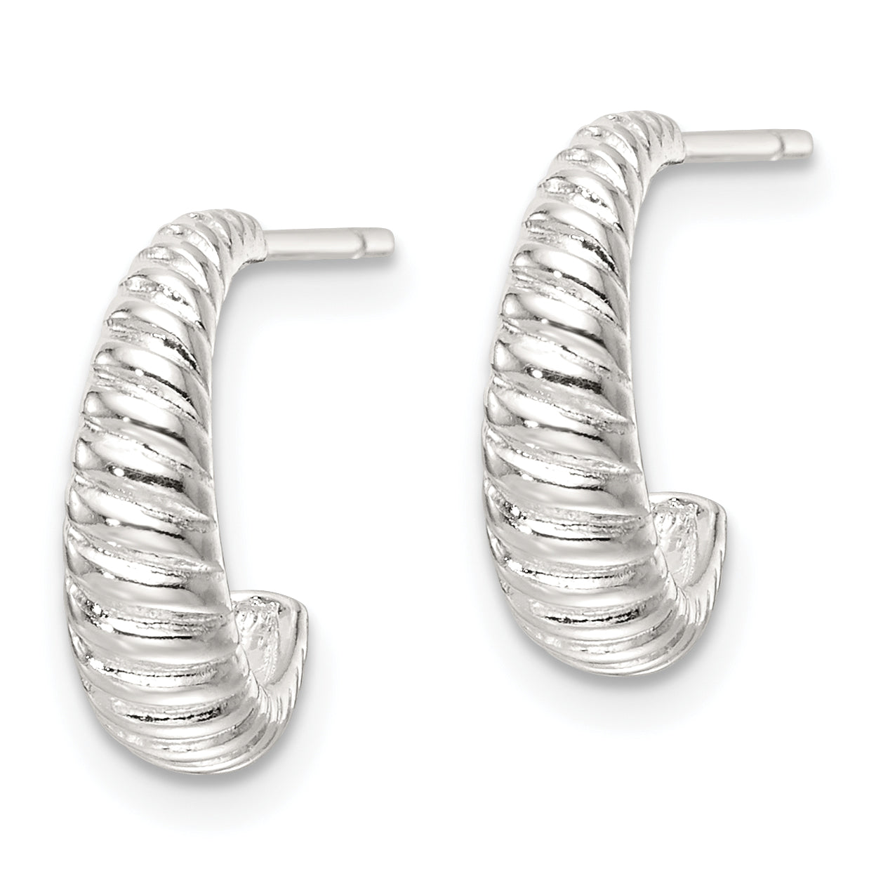 Sterling Silver Polished Scalloped J-Hoop Post Earrings