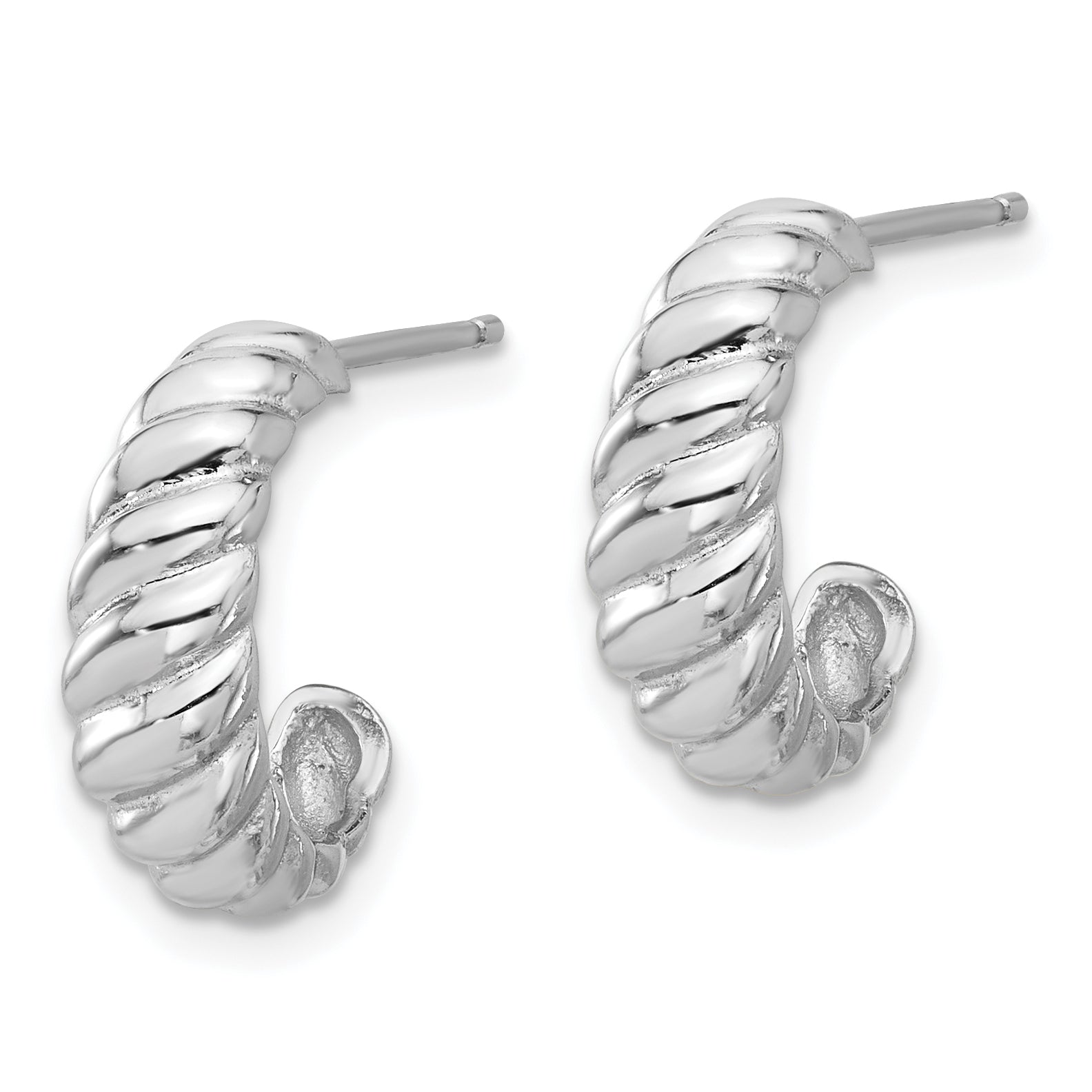 Sterling Silver Rhodium-plated Scalloped Post Hoop Earrings