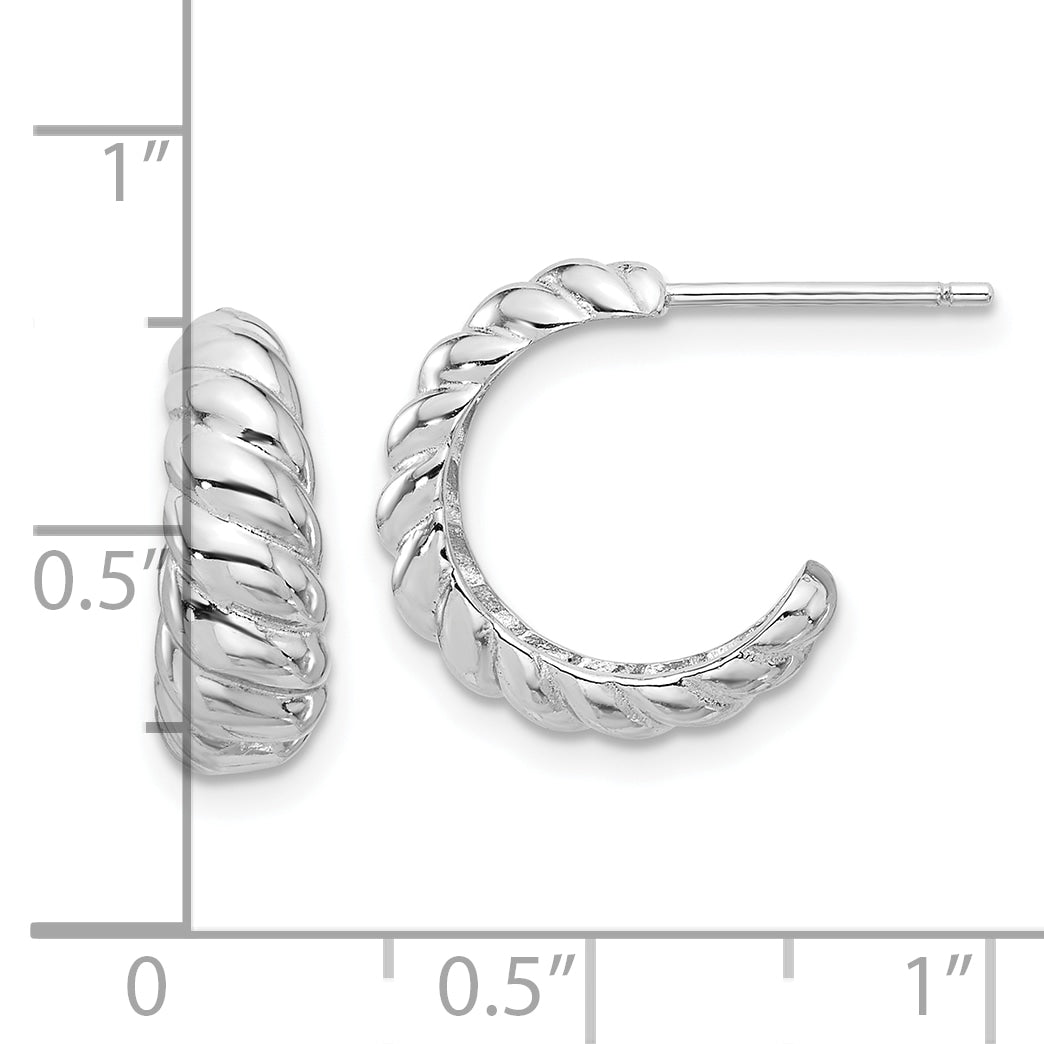 Sterling Silver Rhodium-plated Scalloped Post Hoop Earrings