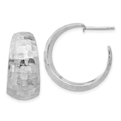 Sterling Silver Rhodium-plated Polish Textured C-Hoop Post Earrings