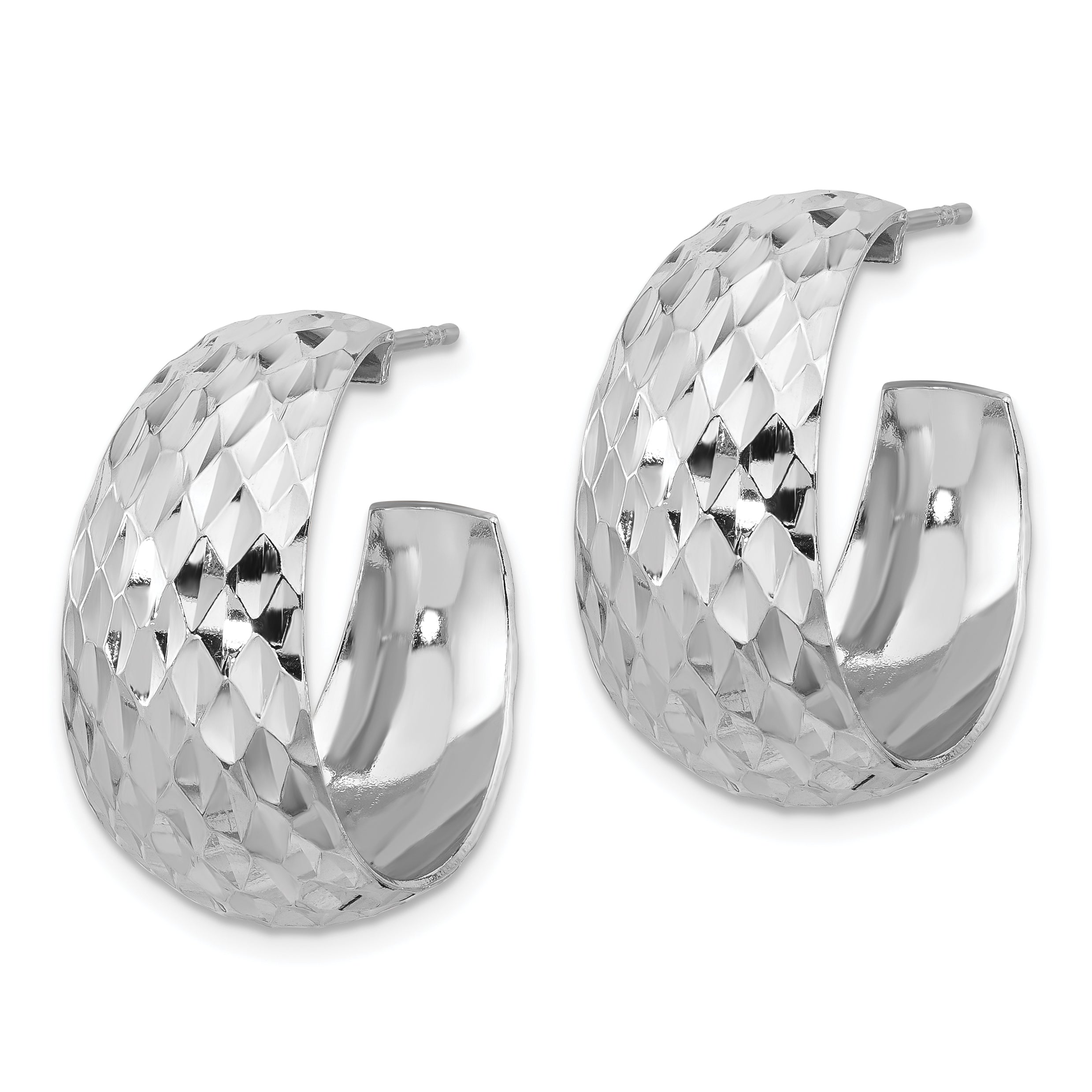 Sterling Silver Rhodium-plated Polish Textured C-Hoop Post Earrings