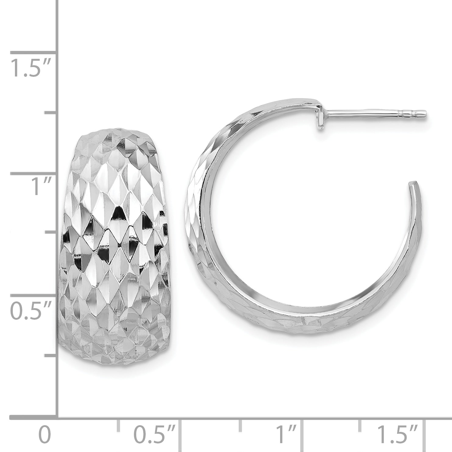 Sterling Silver Rhodium-plated Polish Textured C-Hoop Post Earrings