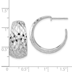 Sterling Silver Rhodium-plated Polish Textured C-Hoop Post Earrings