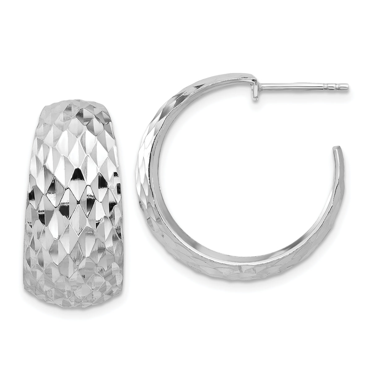 Sterling Silver Rhodium-plated Polish Textured C-Hoop Post Earrings