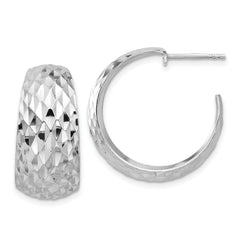 Sterling Silver Rhodium-plated Polish Textured C-Hoop Post Earrings